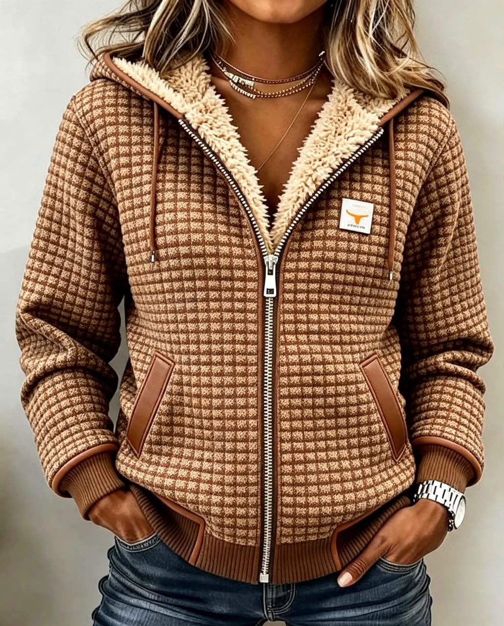 Savannah | Jakke med hætte og sherpa-for – Camel
