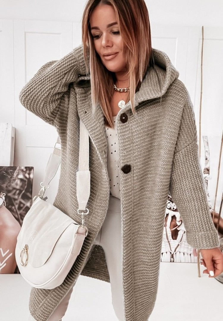 Oversized cardigan til kvinder med hætte