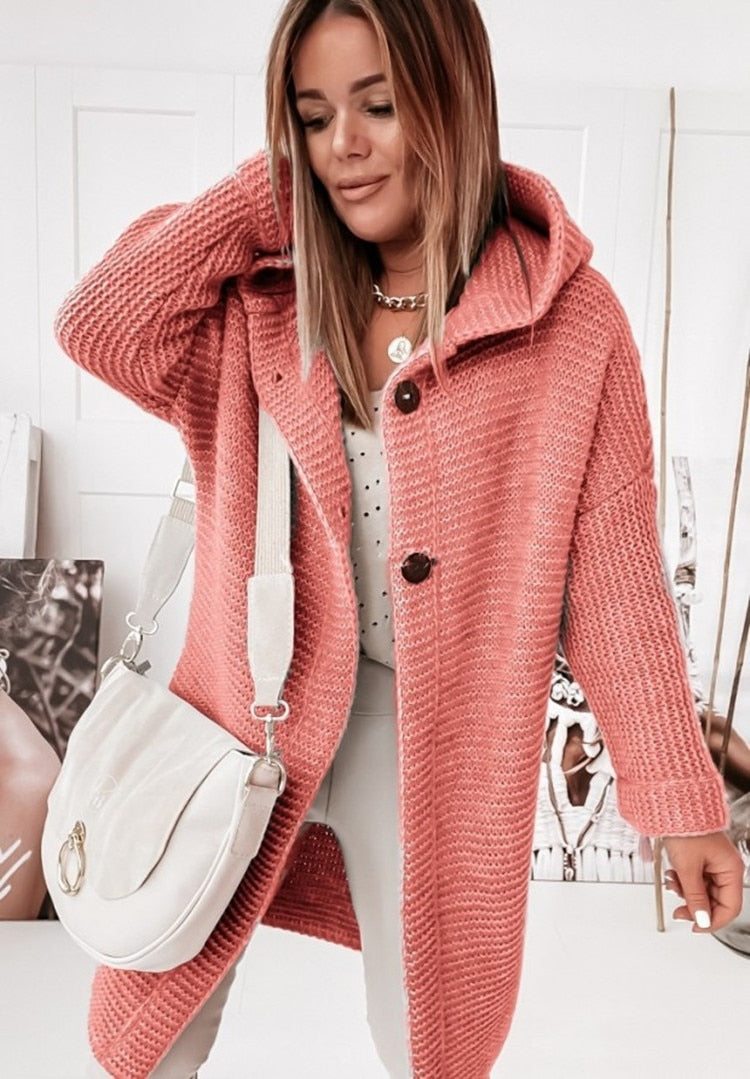 Oversized cardigan til kvinder med hætte