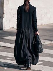 Odette | Sort oversized maxikjole med ståkrave