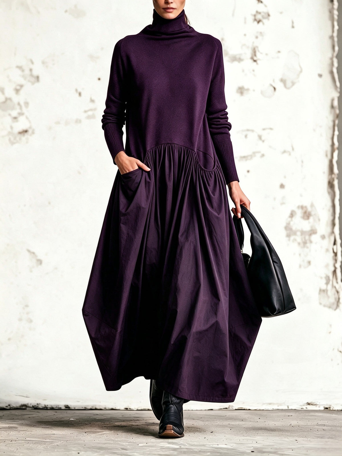 Odette | Sort oversized maxikjole med ståkrave