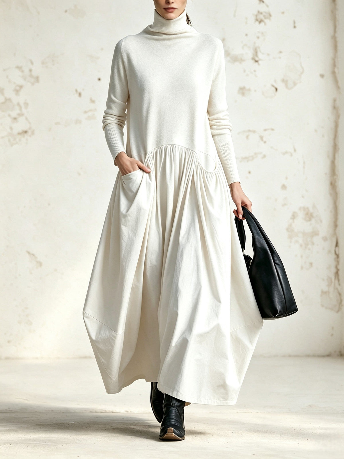 Odette | Sort oversized maxikjole med ståkrave