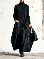 Odette | Sort oversized maxikjole med ståkrave