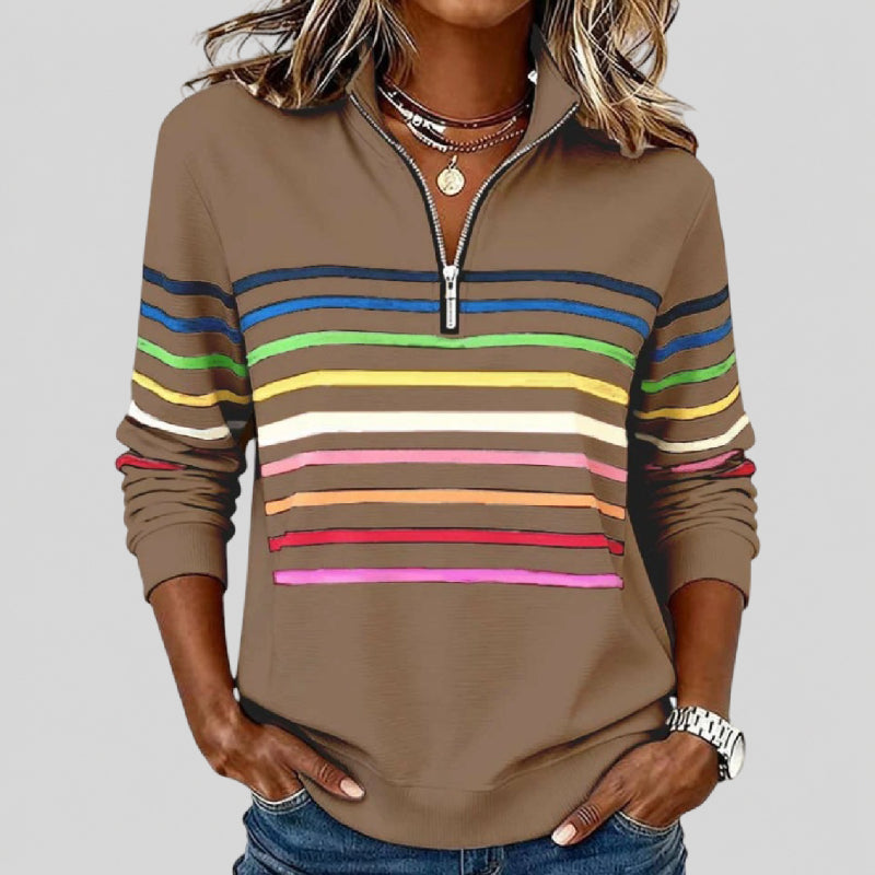 Maggie ™ | Farvestribet sweatshirt med kvartlynlås