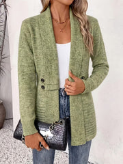 Tessa™ | Salviegrøn ribstrikket cardigan med knapstropper