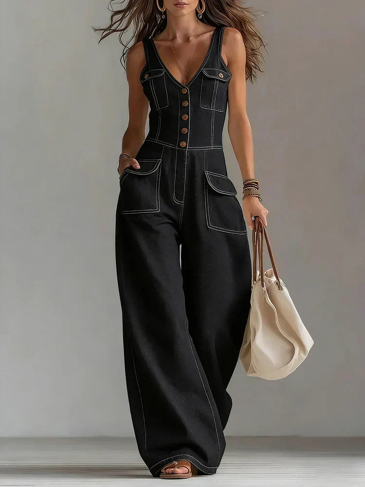 Sophie | Afslappet denim-jumpsuit med vide ben