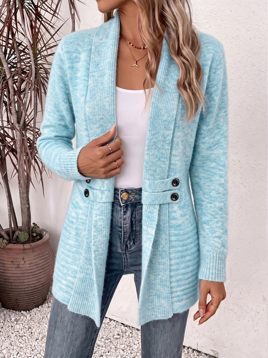 Nova™ | Aquablå ribstrikket cardigan med knapstropper