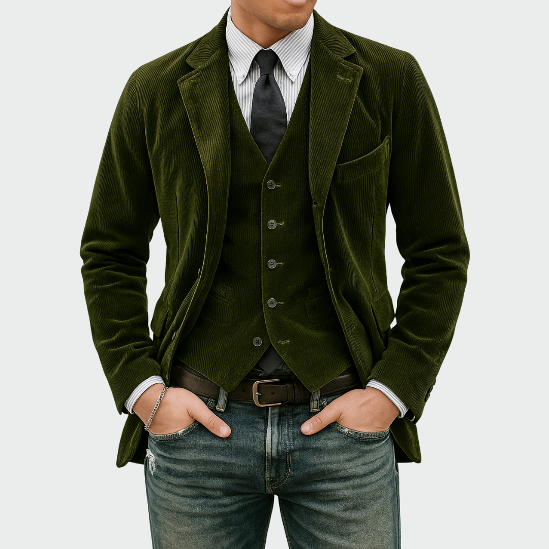 2-delt sæt med fløjlsblazer og vest