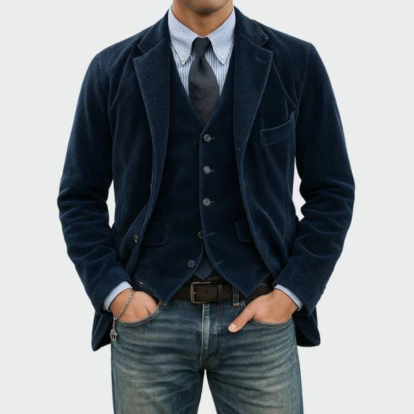 2-delt sæt med fløjlsblazer og vest