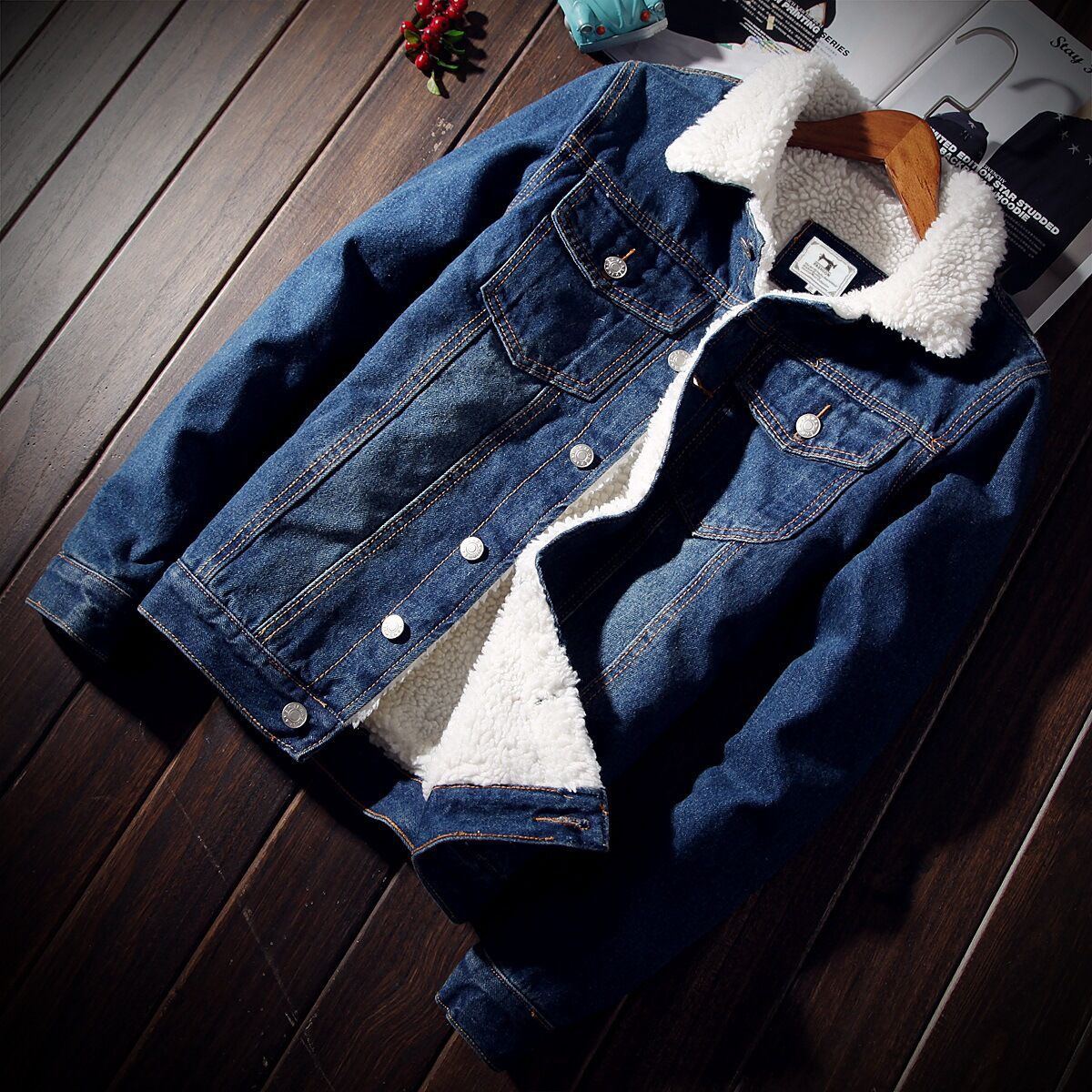 Denimjakke med sherpa-for