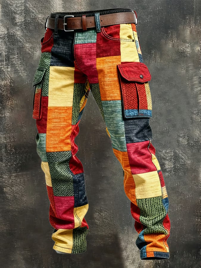 Patchwork-cargobukser til herrer