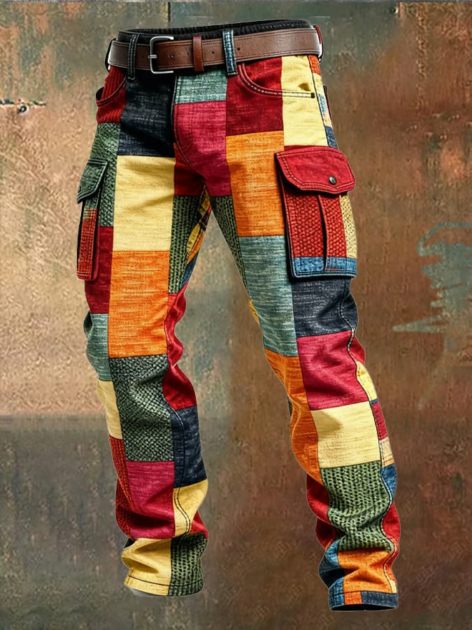 Patchwork-cargobukser til herrer