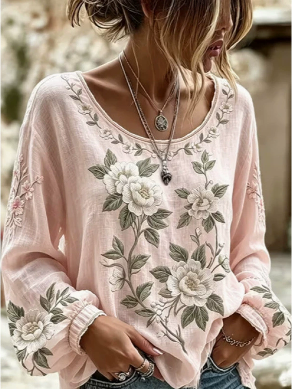 Amalie™ | Blomstret bluse med hvide roser