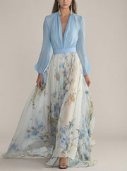 Cecelia | Maxikjole i chiffon med blomstermønster