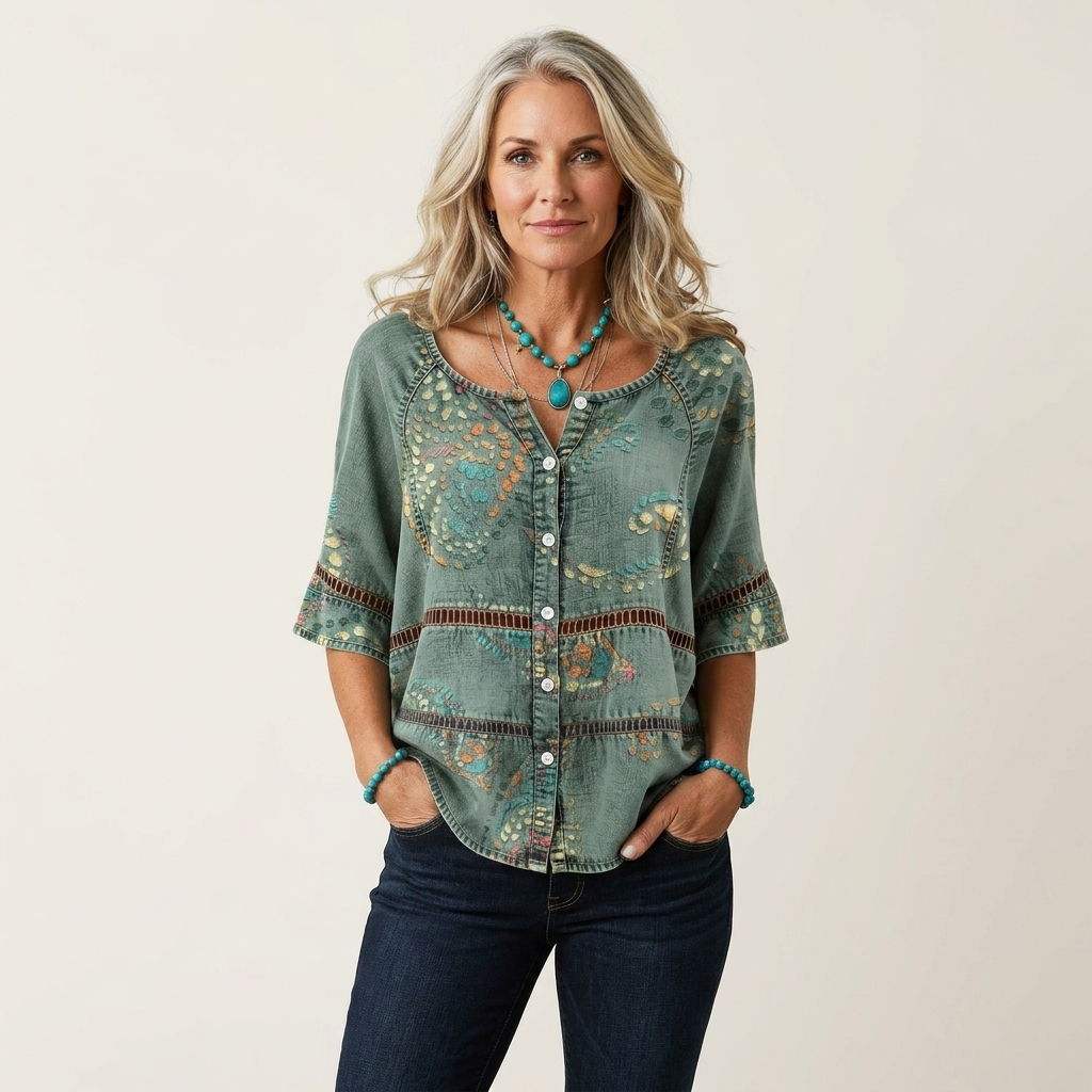 Arabella | Bluse med knapper og trekvartærmer 3