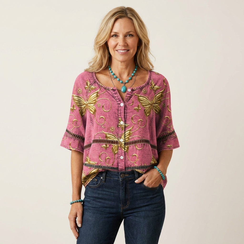 Arabella | Bluse med knapper og trekvartærmer 4