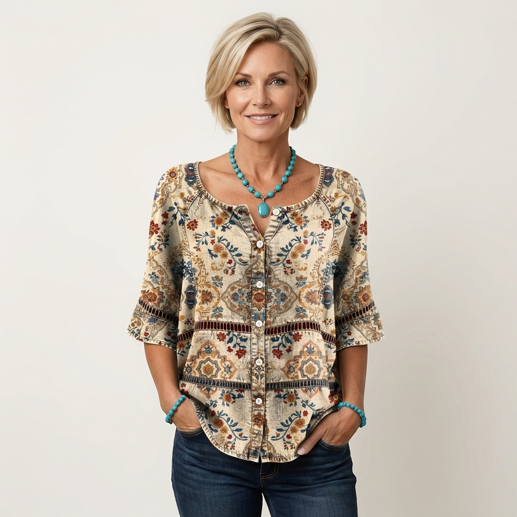 Arabella | Bluse med knapper og trekvartærmer 8