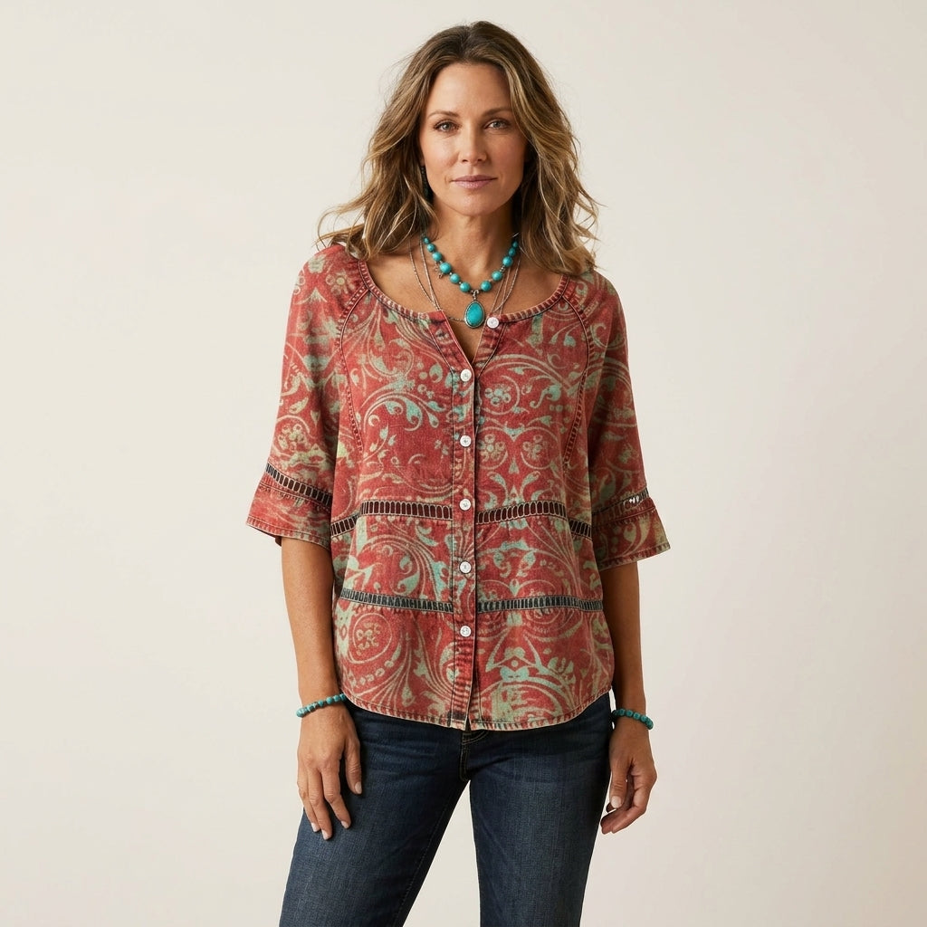 Arabella | Bluse med knapper og trekvartærmer 11