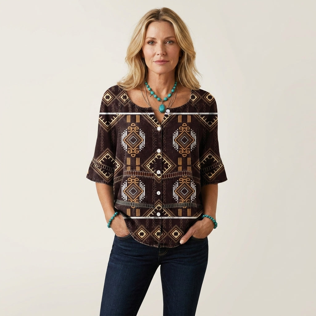 Arabella | Bluse med knapper og trekvartærmer 17