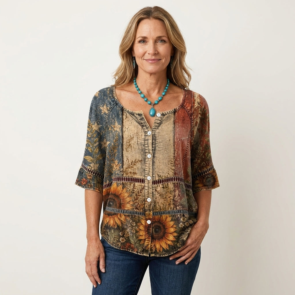 Arabella | Bluse med knapper og trekvartærmer 18