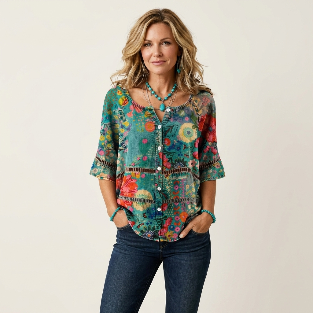Arabella | Bluse med knapper og trekvartærmer 19