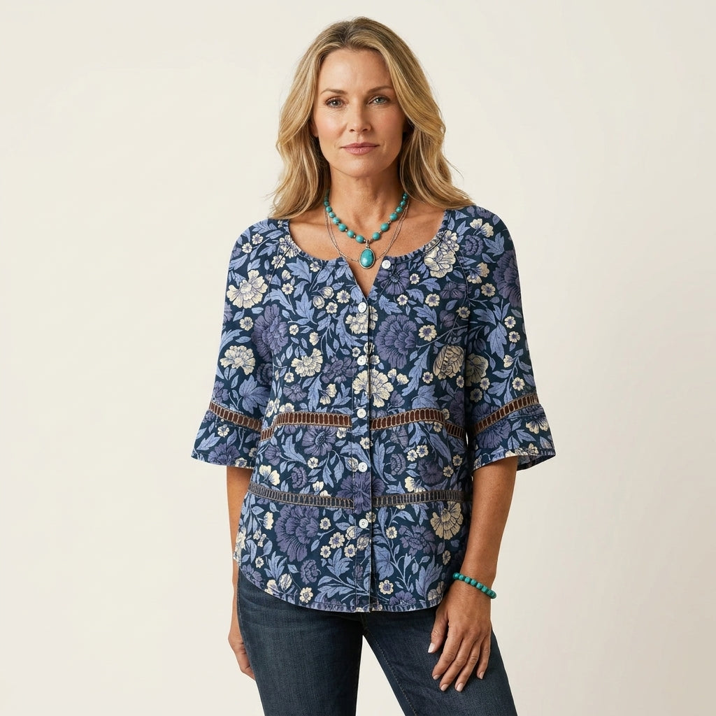 Arabella | Bluse med knapper og trekvartærmer 20