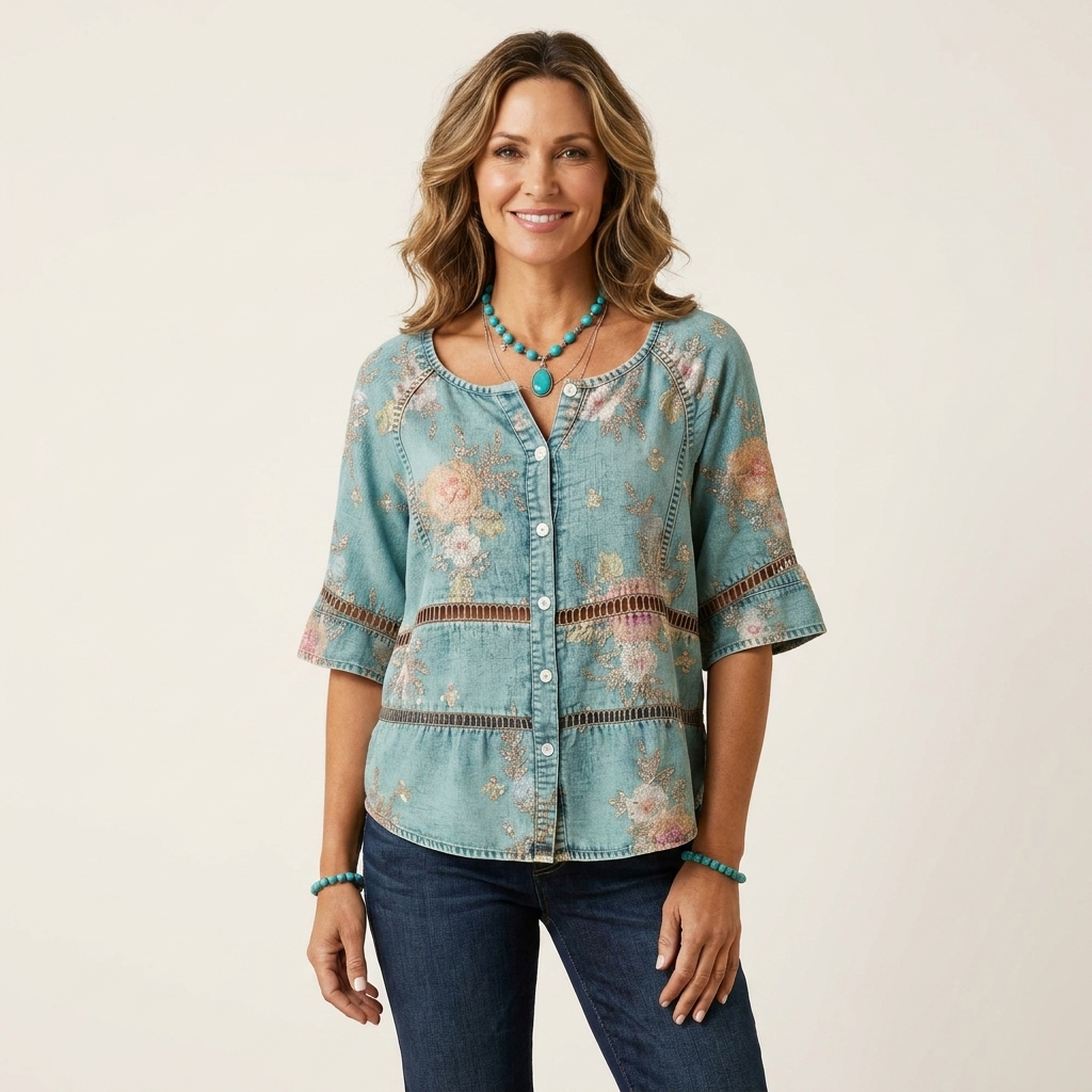 Arabella | Bluse med knapper og trekvartærmer 21