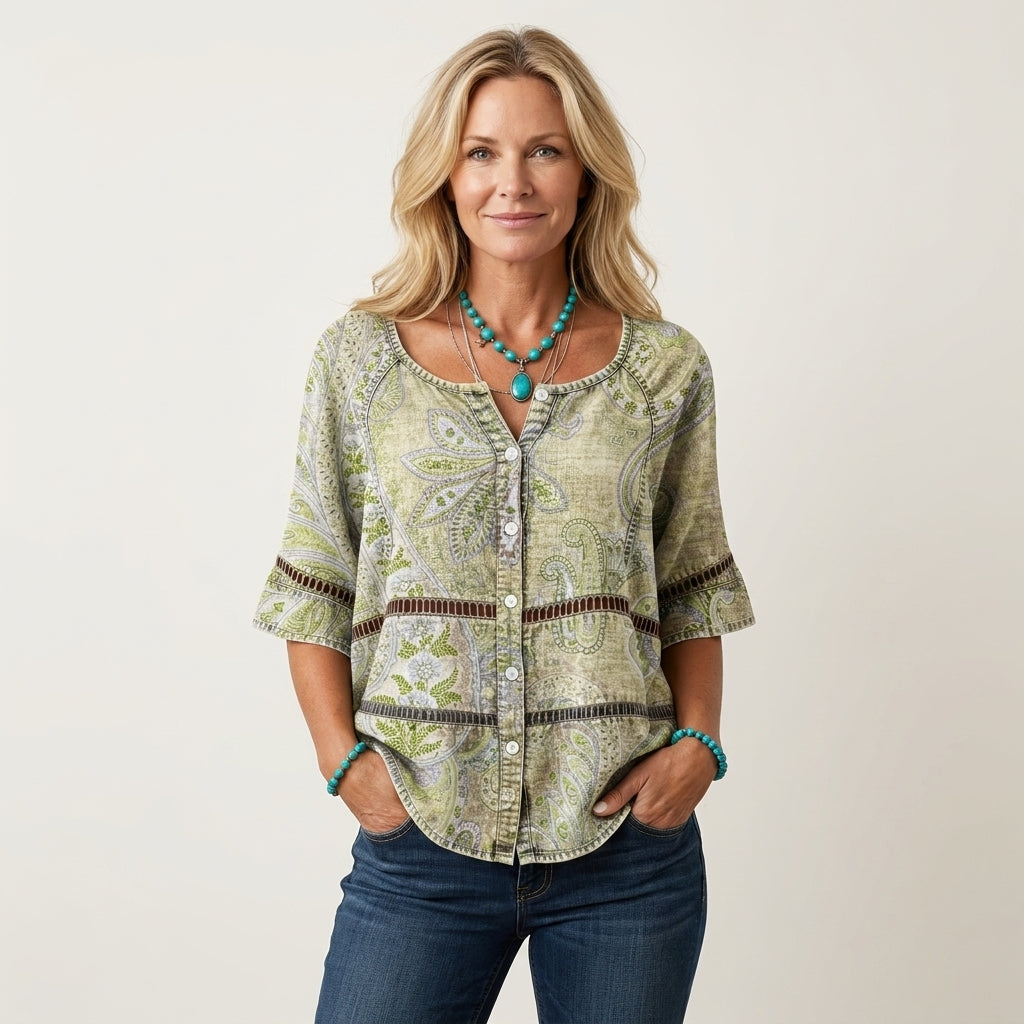 Arabella | Bluse med knapper og trekvartærmer 22
