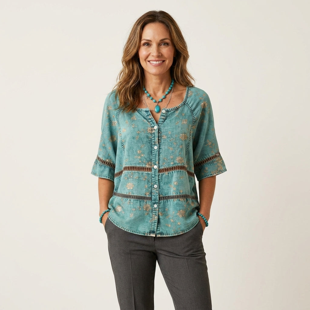 Arabella | Bluse med knapper og trekvartærmer 12