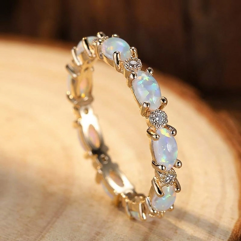 Vintage guldring med opal hele vejen rundt