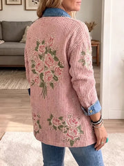Aria | Vintage elegant blazer med denim-patchwork og farveblokke