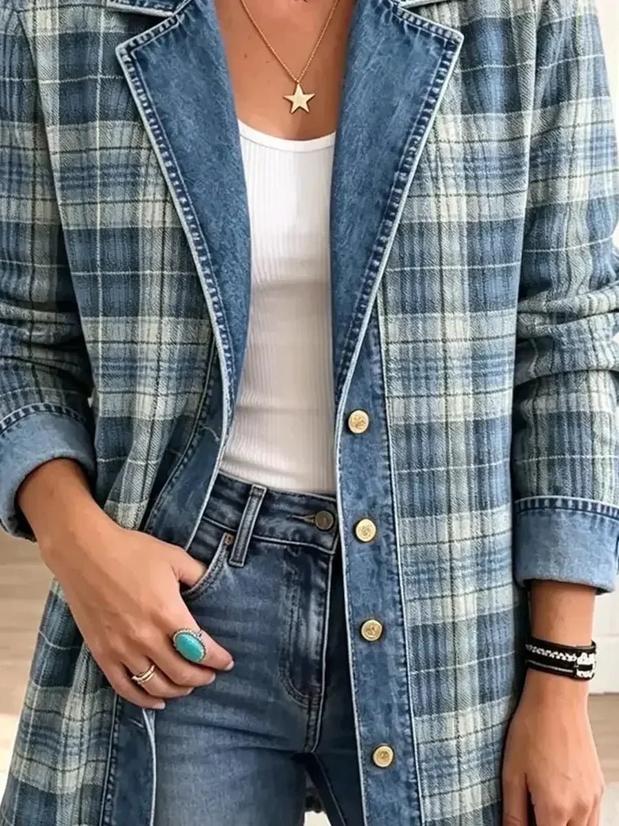 Sofia | Stilfuld retro denimjakke med kunstnerisk mønster
