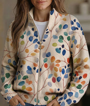 Imogene™ | Cardigan med botanisk bladprint og lynlås