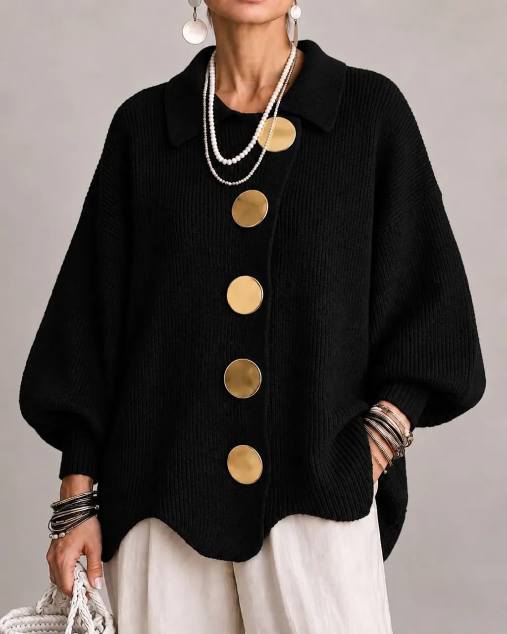 Karina | Oversized cardigan med krave og knapper