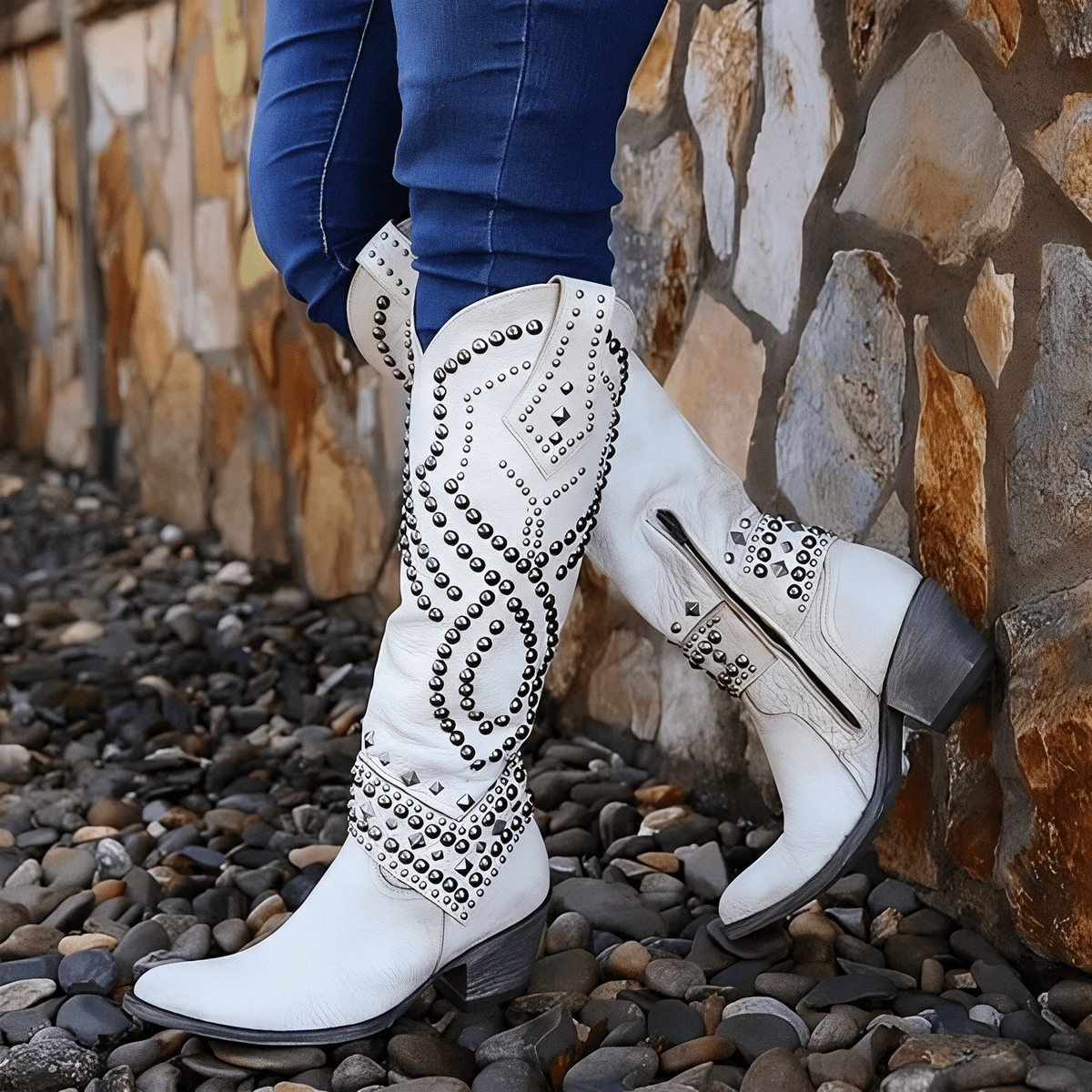 Elena – Kniehohe Stiefel mit Nieten