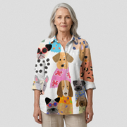 Brigitte | Casual skjorte med farverigt tegneserie-hvalpeprint