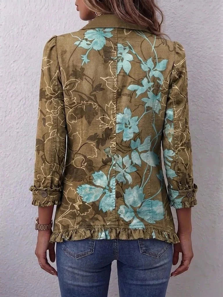 Sundara | Boho-vintage-flæsejakke med blomster-ombré
