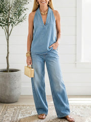 Ivy | Vintage todelt sæt i blødt denimlook