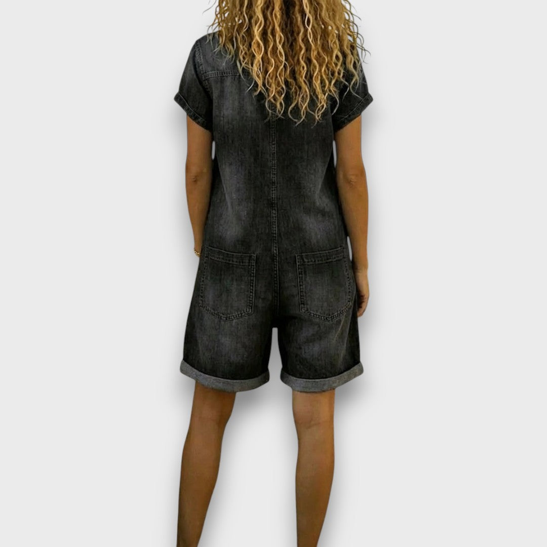 Joan | Vintage korte overalls i bomuld med denimlook