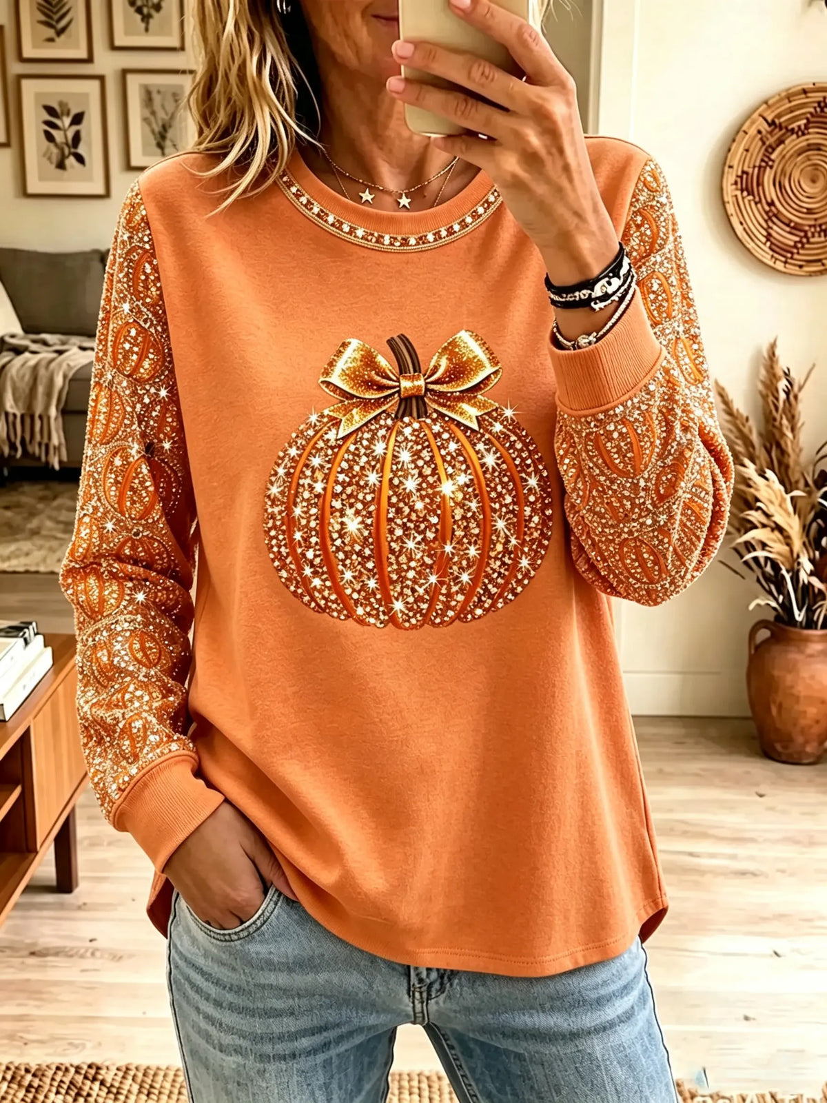 Ditte – Sweatshirt med glitrende græskar