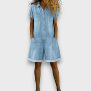 Joan | Vintage korte overalls i bomuld med denimlook