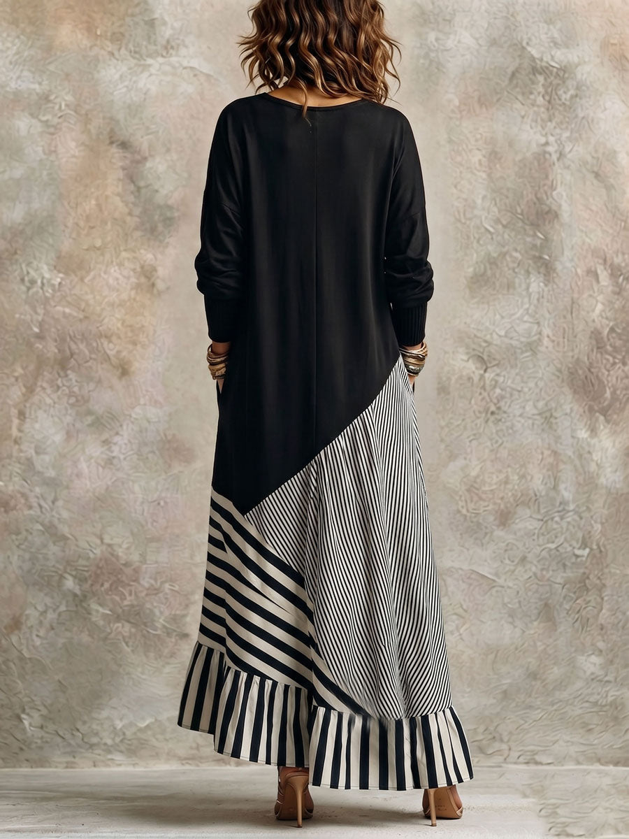 Alice | Elegant sort stribet maxi-kjole