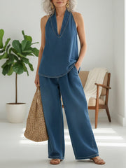 Ivy | Vintage todelt sæt i blødt denimlook