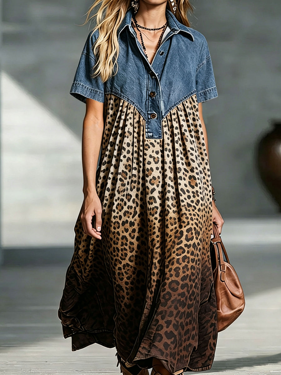 Silja – Boheme-western midikjole med leopardprint