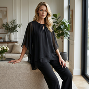 Jeannine | Sæt med asymmetrisk lagdelt bluse og vide bukser