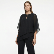 Jeannine | Sæt med asymmetrisk lagdelt bluse og bukser med vide ben