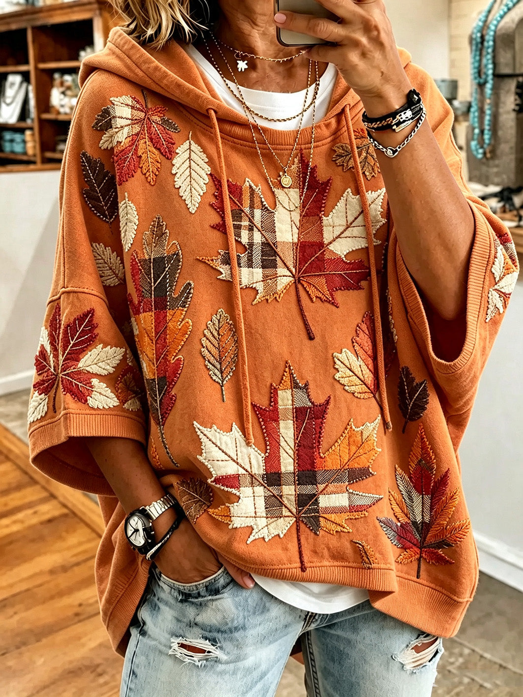 Otilia | Oversized hoodie med efterårsbladprint