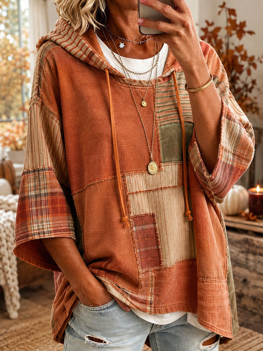 Sorina | Oversized hoodie med patchwork i efterårsfarver