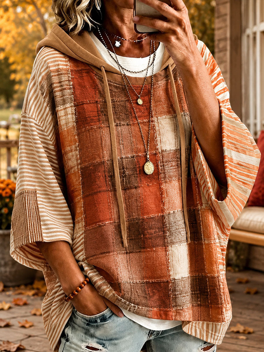 Simona | Oversized hoodie med patchwork i efterårsfarver