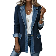 Anna – Strikcardigan med denimdetaljer